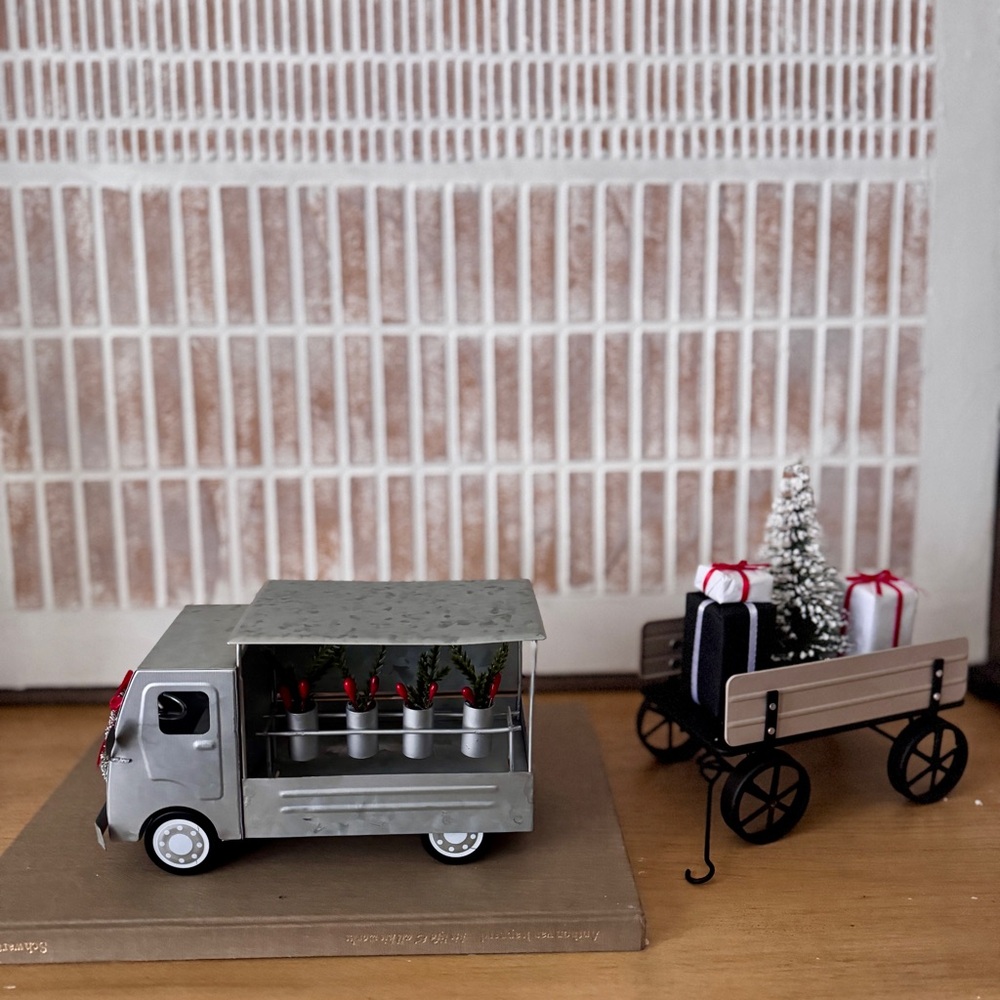 NWT Festive Silver Holiday Truck + Wagon with Gifts